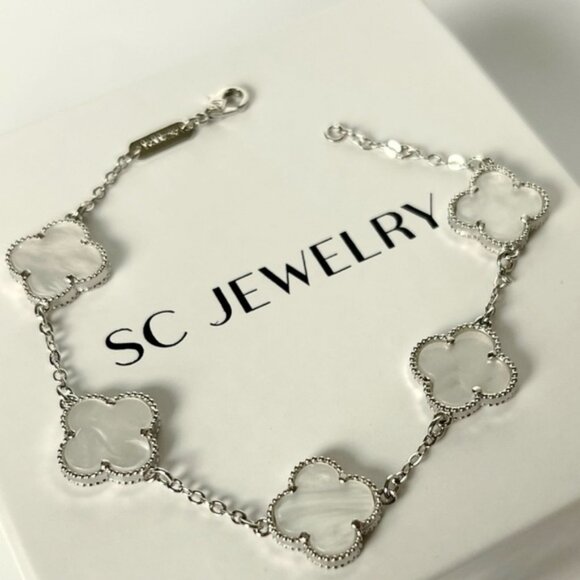 Clover Bracelet Mother of Pearl Silver Double Sided - Picture 1 of 8